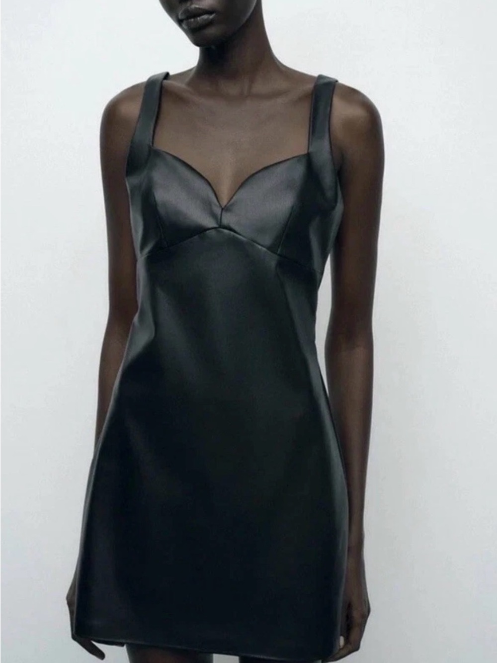 Zara Faux Leather Mini Dress with Sweetheart Neckline Black XS